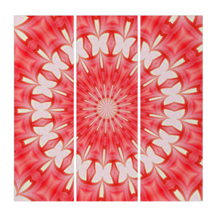 Star White and Red Butterfly Motif Mandala Triptych
