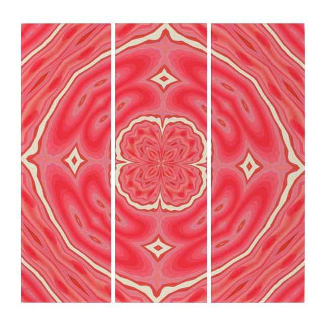 Star White And Red Clover Kaleidoscope Triptych (Front)
