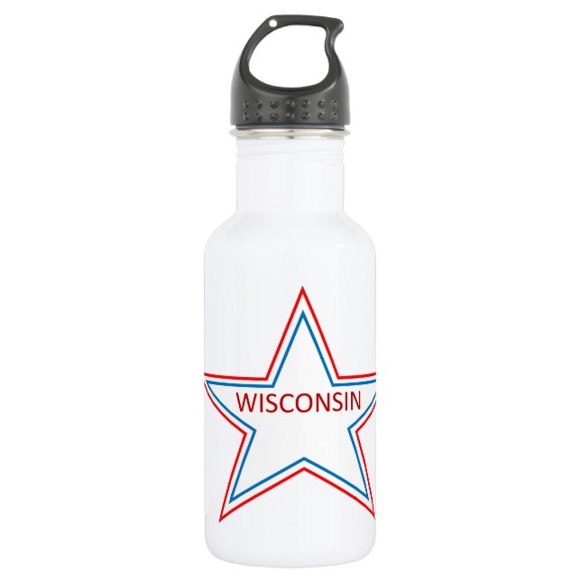 Star with Wisconsin in it. Stainless Steel Water Bottle (Front)