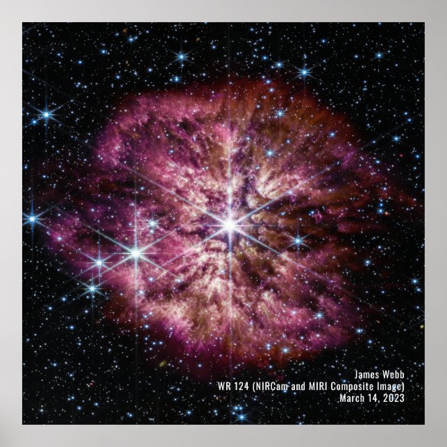 Star Wolf-Rayet 124 (WR 124) NIRCam and MIRI Image Poster (Front)