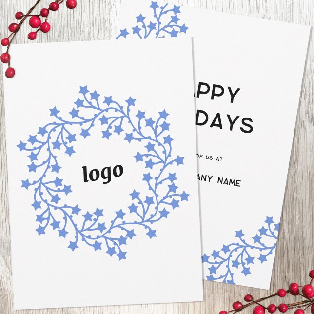 Star Wreath Logo Business Holiday Card (Logo wreath business promotional holiday card)
