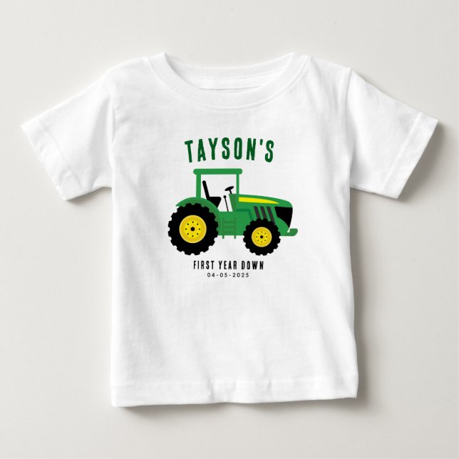 Star Your Tractor 1st Birthday | Farm Theme Baby T-Shirt (Front)