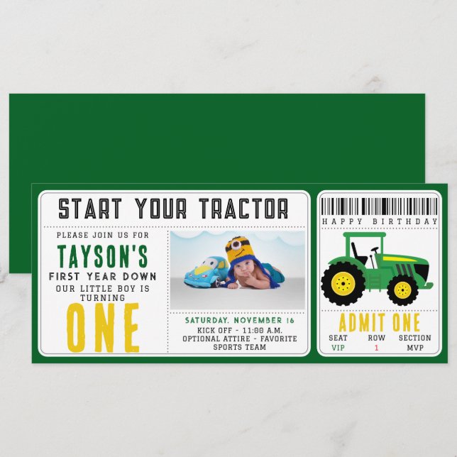 Star Your Tractor 1st Birthday | Farm Theme  Invitation (Front/Back)