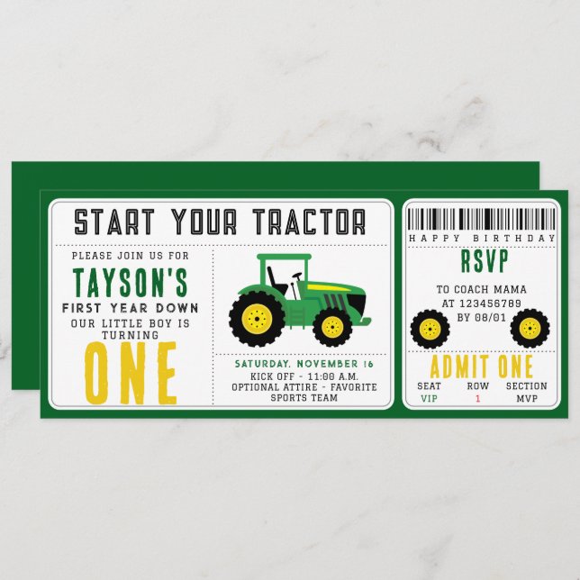 Star Your Tractor 1st Birthday | Farm Theme  Invitation (Front/Back)
