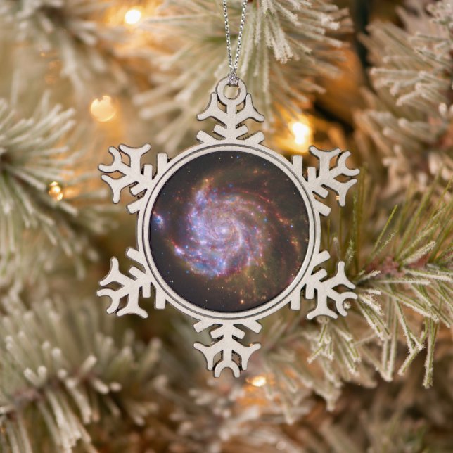 Starbirth in the Pinwheel:  M101 Galaxy Snowflake Pewter Christmas Ornament (Tree)