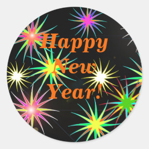 Starblast New Year Black Classic Round Sticker