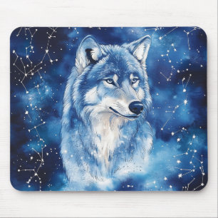 Starbound Blue Wolf Celestial Constellation Mouse Pad
