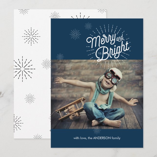 Starburst 1 Photo Holiday Card in Navy (Front/Back)