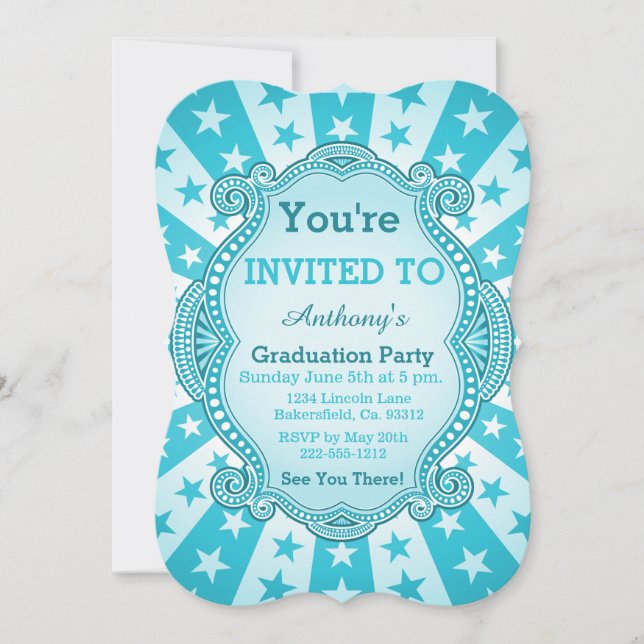 Starburst And Dots Bright Aqua Blue Green Invitation (Front)
