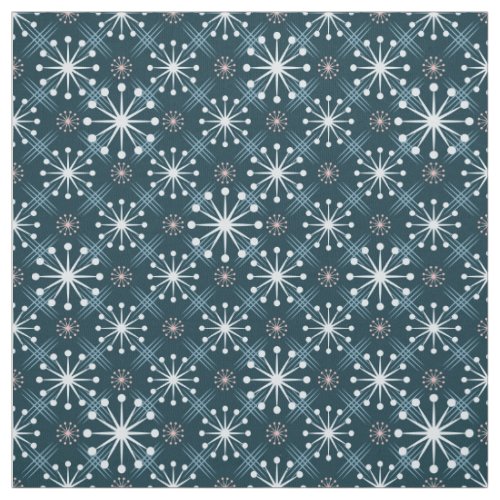 Starburst and Lines Mid Century Pattern Blue Fabric