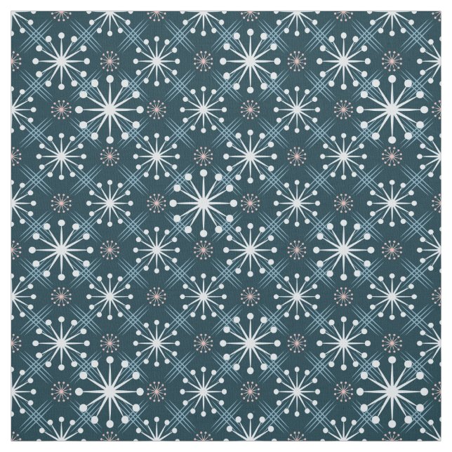 Starburst and Lines Mid Century Pattern Blue Fabric (Swatch)