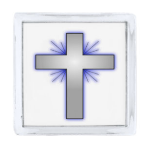 STARBURST CROSS SILVER FINISH LAPEL PIN