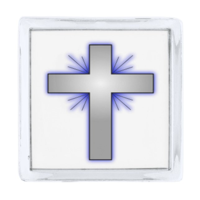 STARBURST CROSS SILVER FINISH LAPEL PIN (Front)