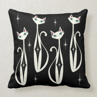 Starburst Diamond Cats on Black Throw Pillow