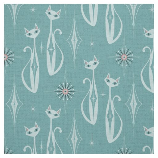 Starburst Diamond Cats on Blue Fabric