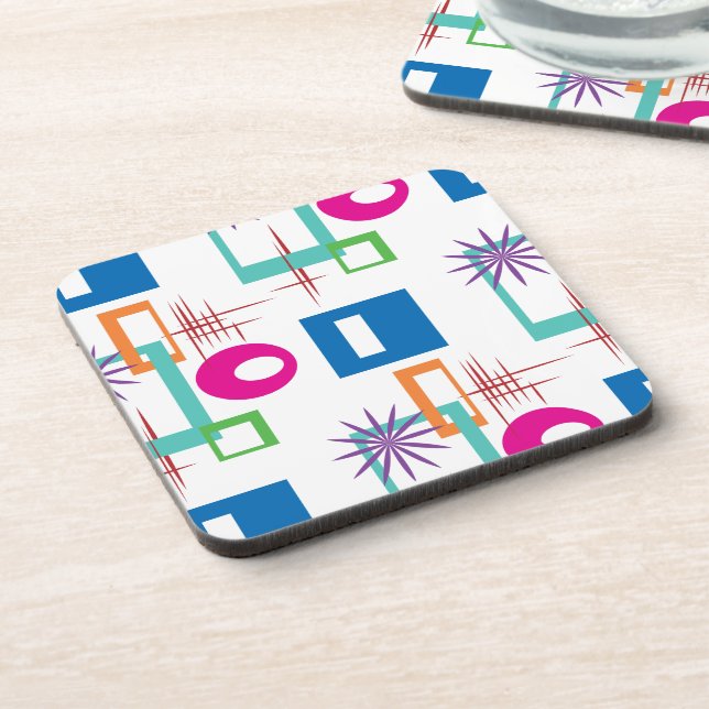 Starburst Geometric Multicolored Pattern Beverage Coaster (Left Side)