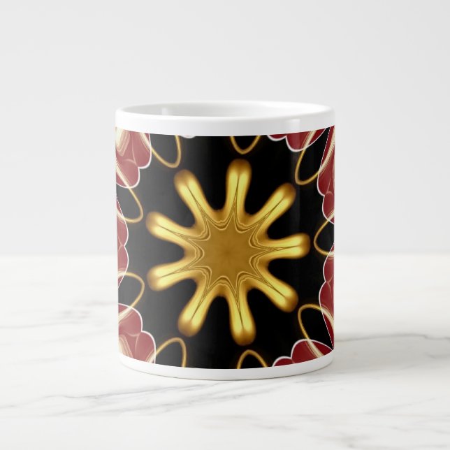 Starburst Jumbo | Deep Crimson & Gold Luxury Abstr Giant Coffee Mug (Front)