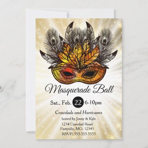 Starburst Masquerade Party Mask Invitation