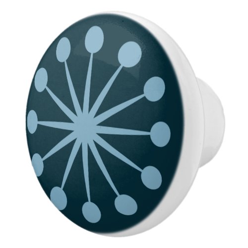 Starburst Mid Century Blue Ceramic Knob