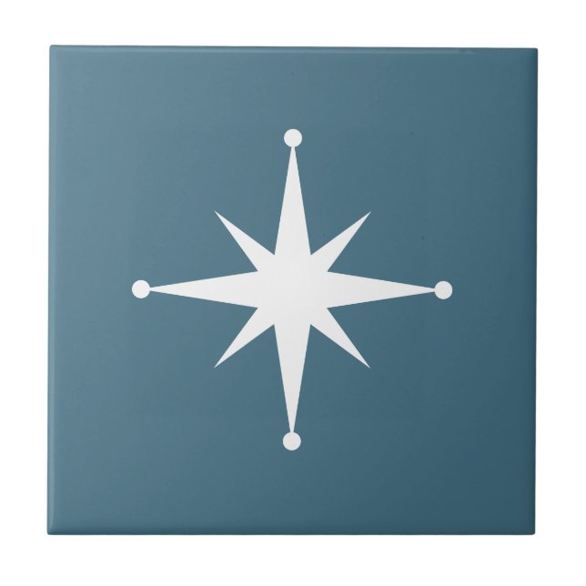 Starburst Mid Century Modern Blue Retro Ceramic Tile (Front)