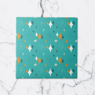 Starburst Mid Century Modern Pattern in Teal Ceramic Tile