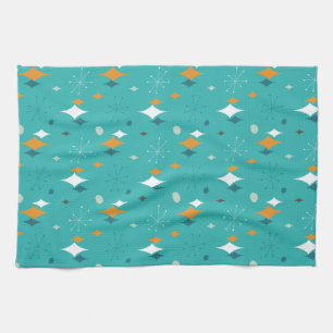 Starburst Mid Century Modern Pattern in Teal Kitchen Towel
