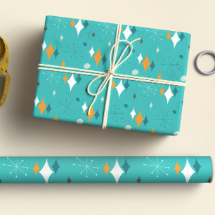 Starburst Mid Century Modern Pattern in Teal Wrapping Paper Sheets