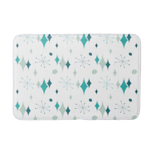 Starburst Mid Century Modern Pattern Teal Aqua  Bath Mat