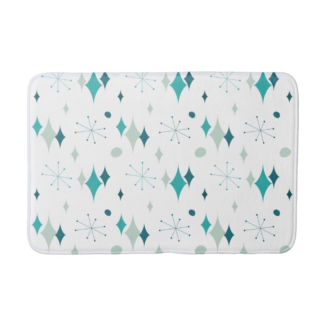 Starburst Mid Century Modern Pattern Teal Aqua  Bath Mat (Front)