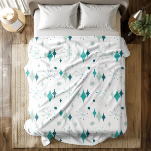 Starburst Mid Century Modern Pattern Teal Aqua Fleece Blanket