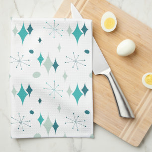 Starburst Mid Century Modern Pattern Teal Aqua  Kitchen Towel