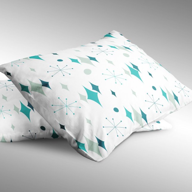 Starburst Mid Century Modern Pattern Teal Aqua  Pillow Case (Starburst Mid Century Modern Pattern Teal Aqua Pillow Case)
