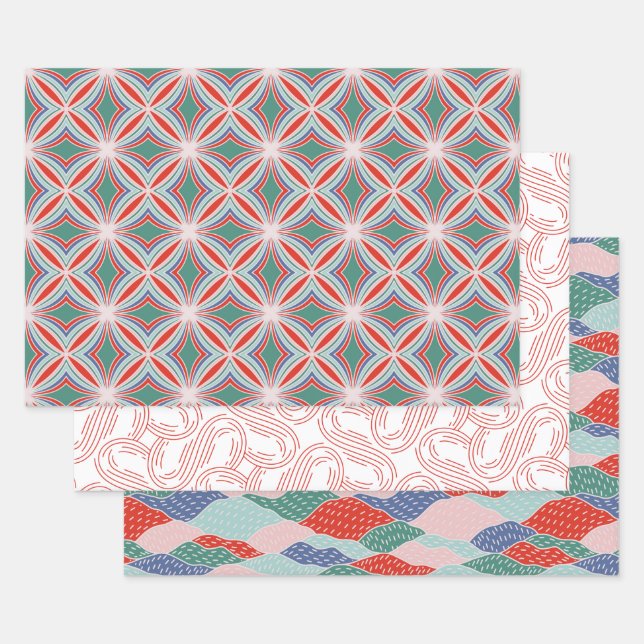 Starburst, mountains, race track S shape Christmas Wrapping Paper Sheets (Set)