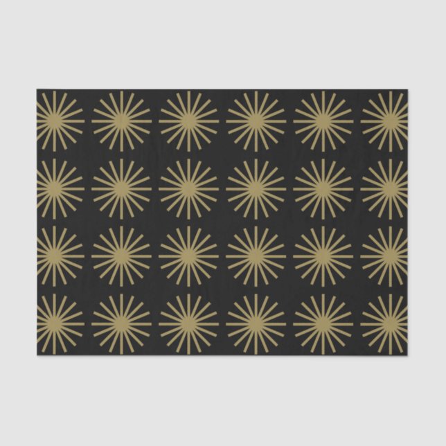 Starburst Pattern Black and Gold Tissue Paper (Front)