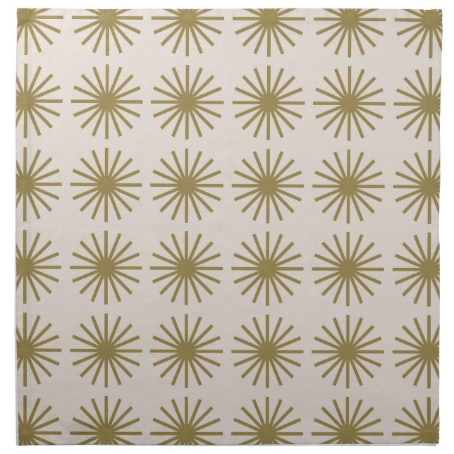 Starburst Pattern Gold & Linen White Cloth Napkin (Front)
