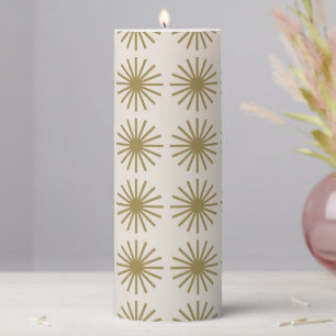 Starburst Pattern Gold & Linen White Pillar Candle