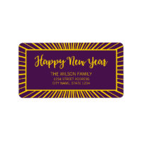 Starburst Script Purple Happy New Year Address Label