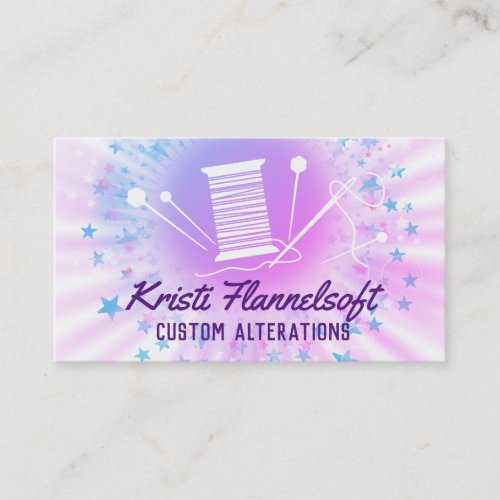 Starburst sewing notions seamstress alterations business card