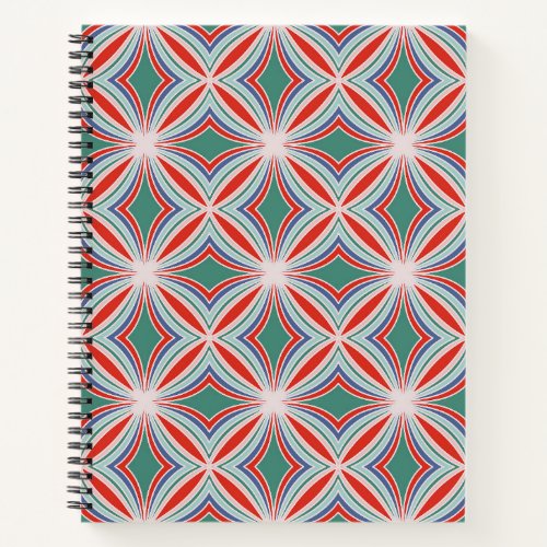 Starburst Striped Tile Pattern in Red Green Blue Notebook