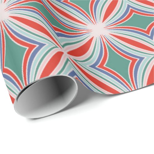 Starburst Striped Tile Pattern in Red Green Blue Wrapping Paper