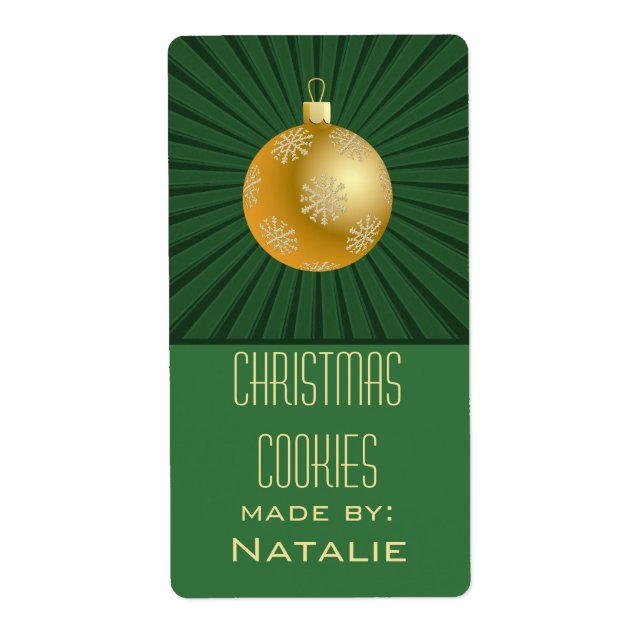 Starburst Stripes Ornament Baking Labels, Green Label (Front)