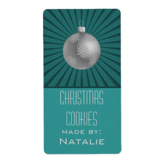 Starburst Stripes Ornament Baking Labels, Teal Label