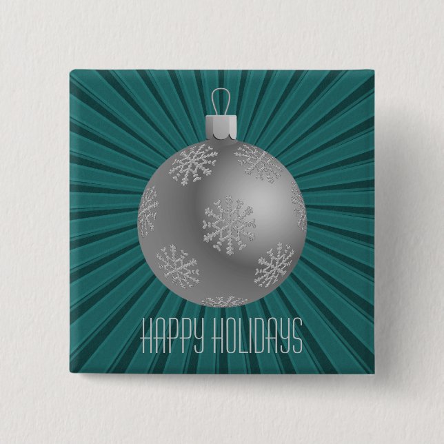 Starburst Stripes Ornament Button, Teal Pinback Button (Front)