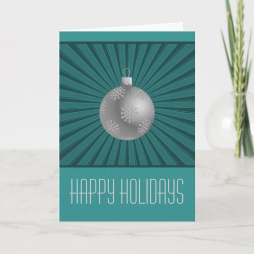 Starburst Stripes Ornament Card Teal Holiday Card
