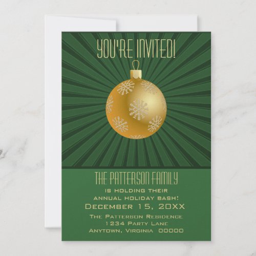 Starburst Stripes Ornament Invite Green and Gold Invitation