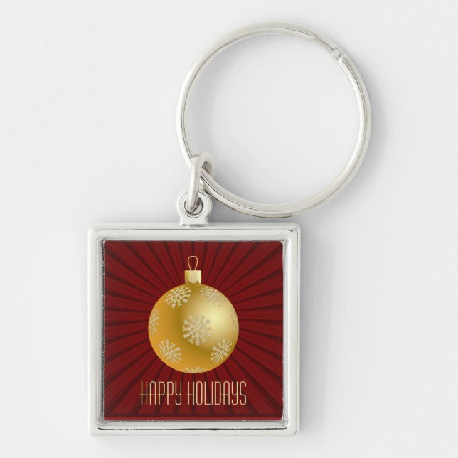 Starburst Stripes Ornament Keychain, Red & Gold Keychain (Front)