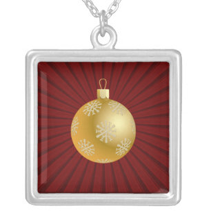 Starburst Stripes Ornament Necklace, Red & Gold Silver Plated Necklace