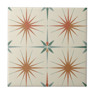 Starburst Teal Orange Brown Ceramic Tile