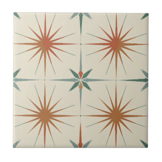 Starburst Teal Orange Brown Ceramic Tile