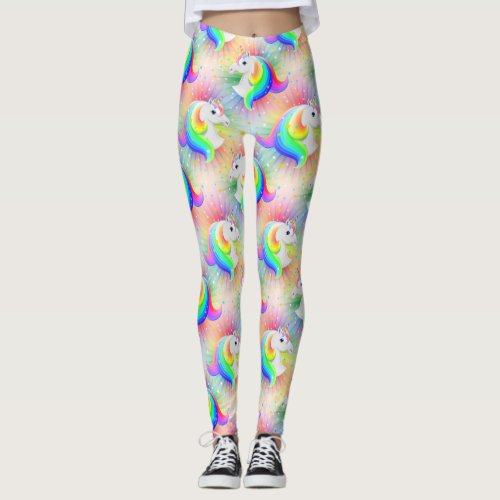 Starburst Unicorn heads with rainbow stars Leggings